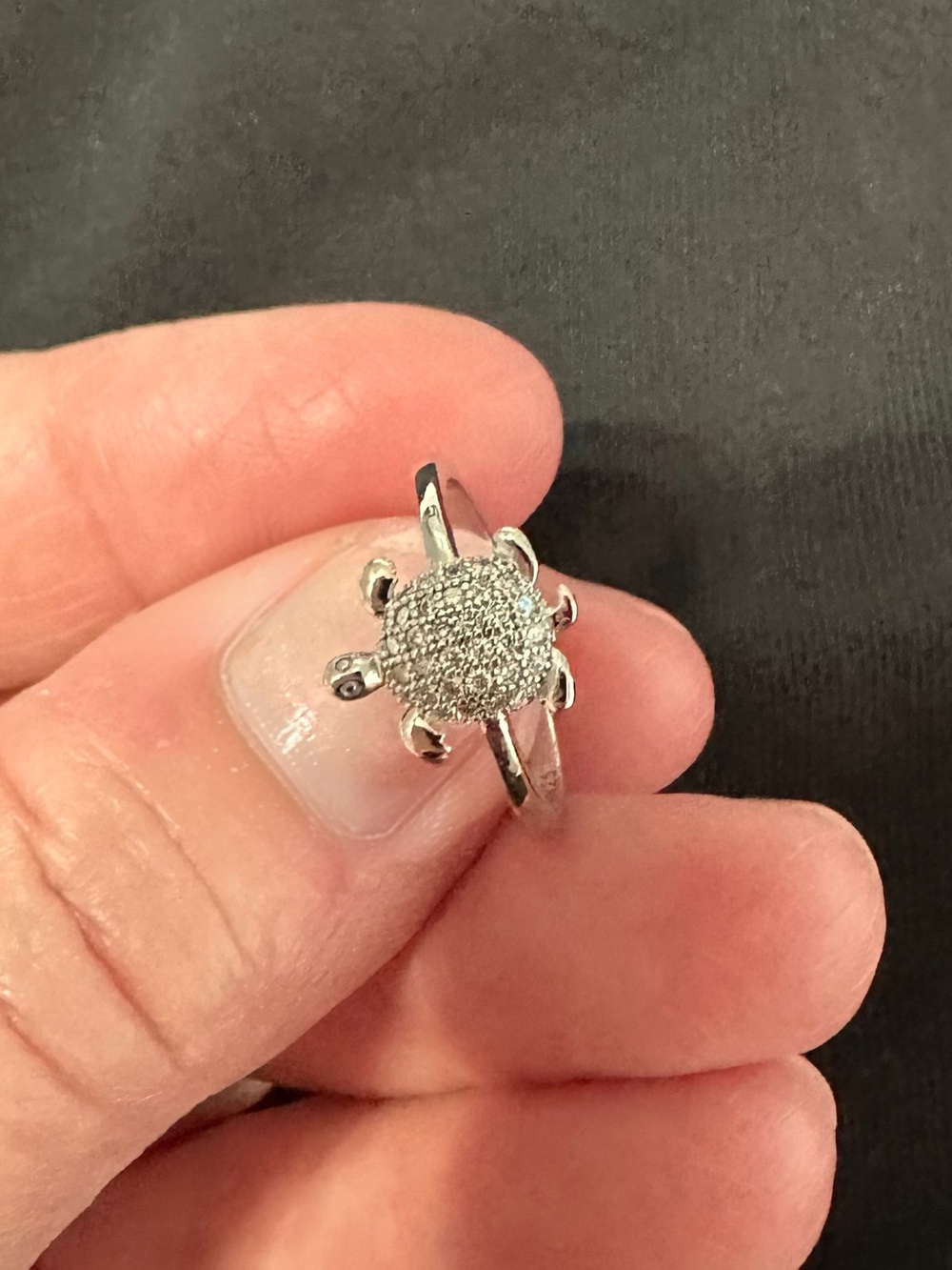 Silver Turtle Ring with Pavé Crystal Shell - Women's Jewelry